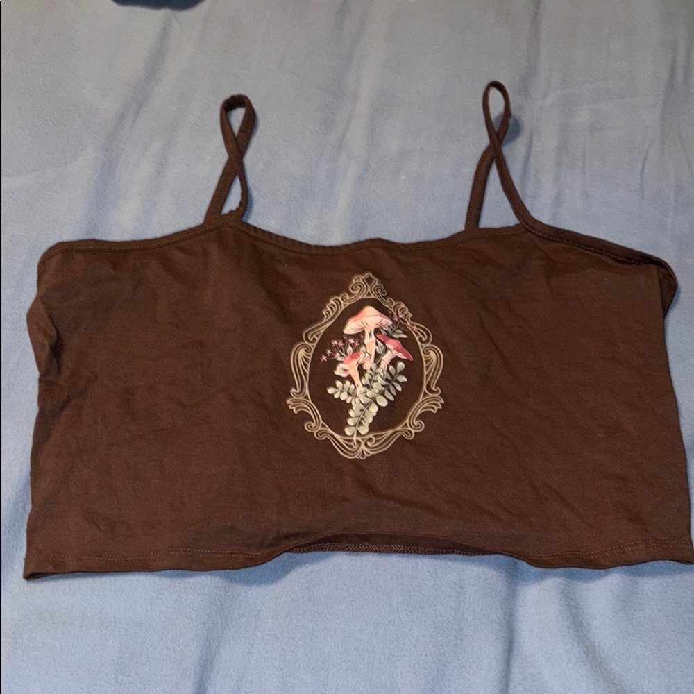 Embellished Brown Sleeveless Crop Camisole